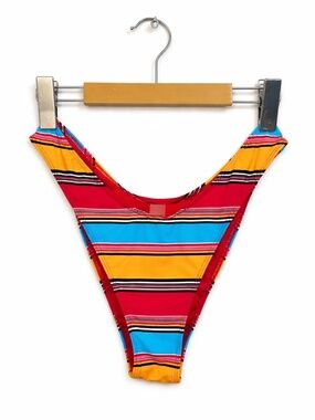 Garage Colorful Striped High Cut Cheeky Bikini Bottom – Size Medium NWT